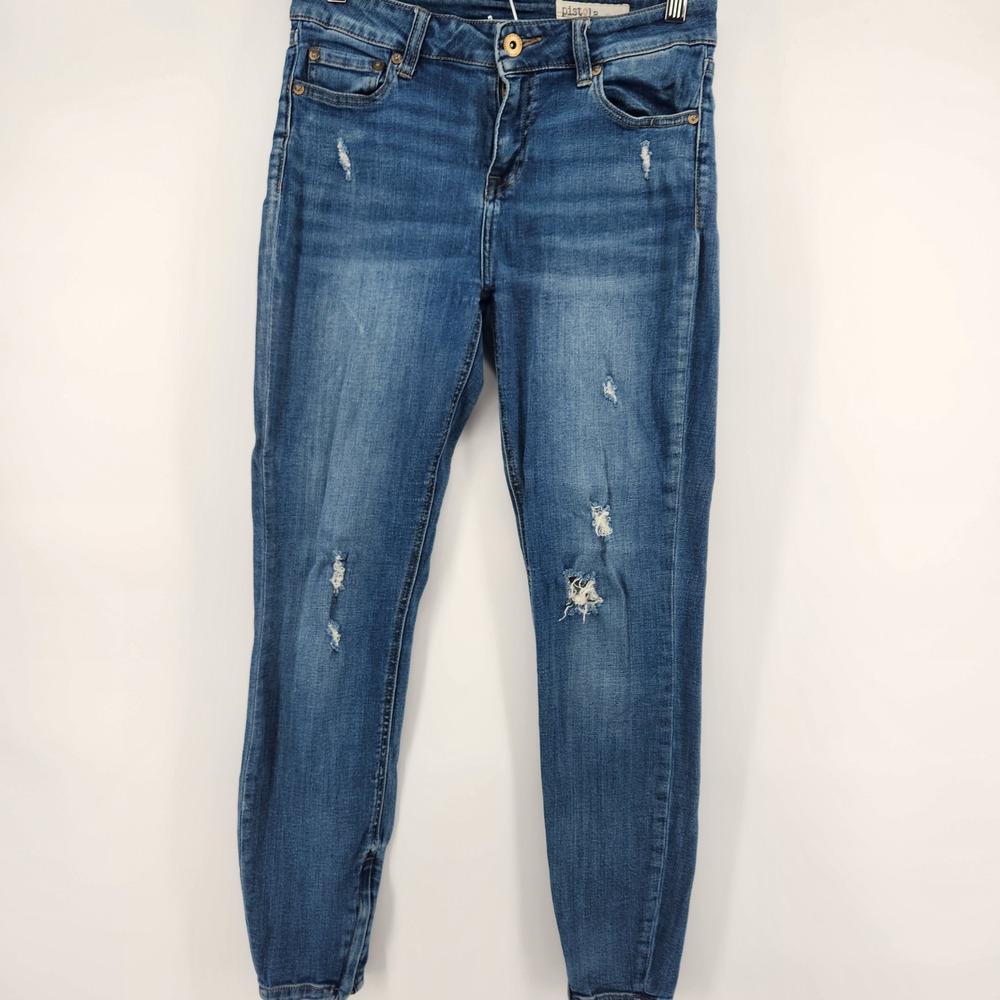 Pistola Los Angeles Womens Distressed Skinny Jeans Medium Wash Denim Blue 28